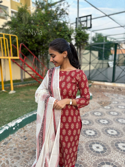 Ny 440 Elegant Cotton  Kurti with 3/4th sleeves and kota duppatta