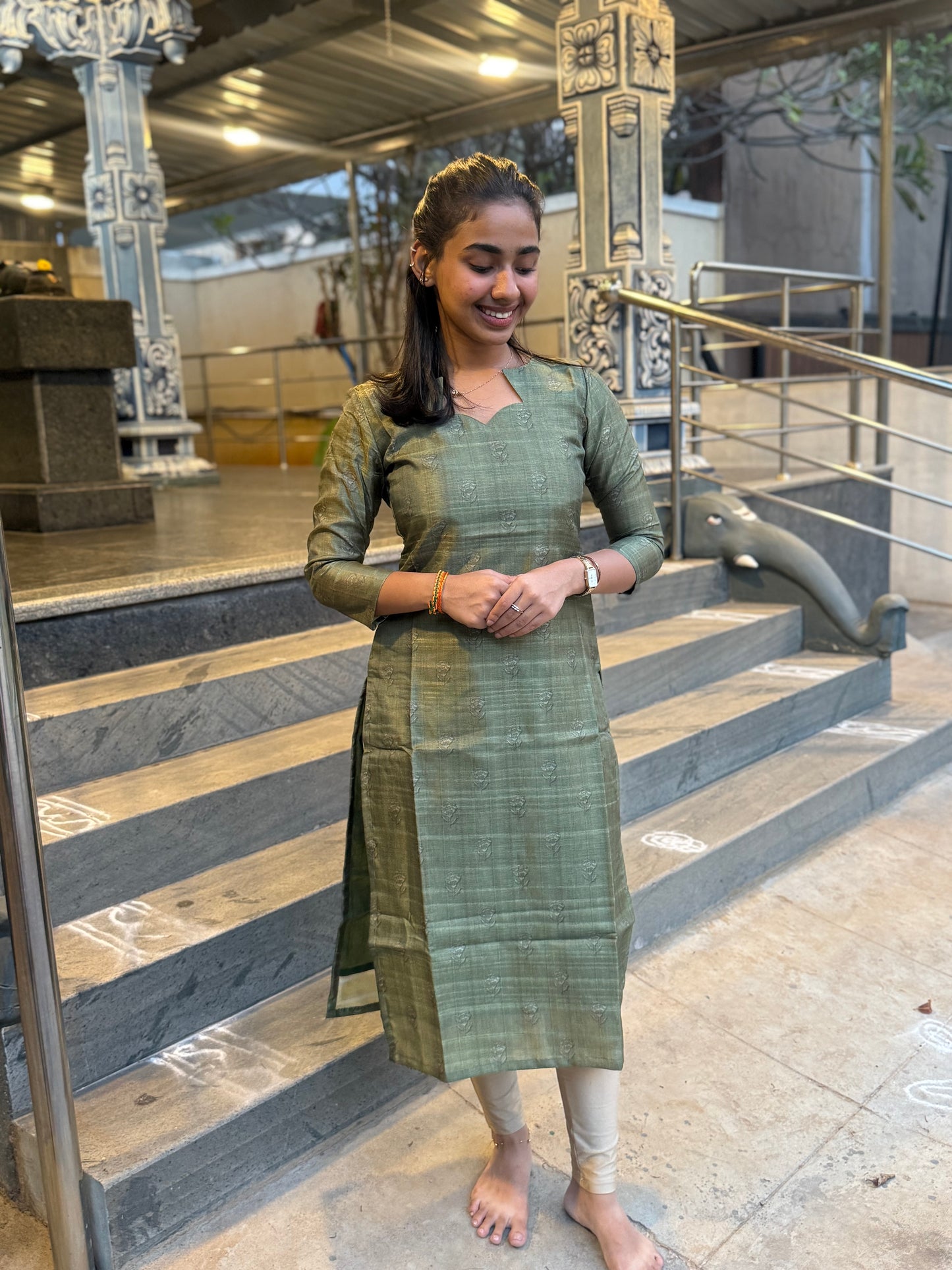 NY 504 Elegant semi tussar Kurti with 3/4th sleeves