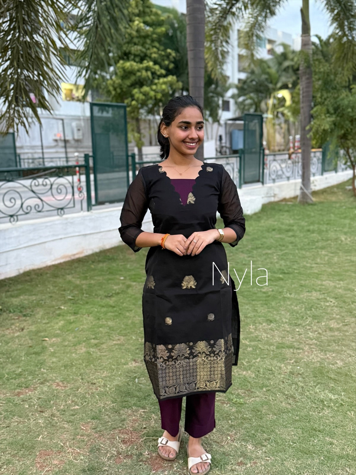 NY 465 Elegant Kora Silk Kurti with embroidery and 3/4th sleeves