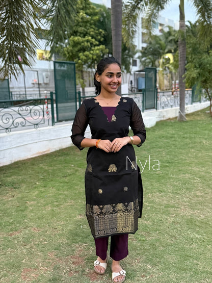 NY 465 Elegant Kora Silk Kurti with embroidery and 3/4th sleeves