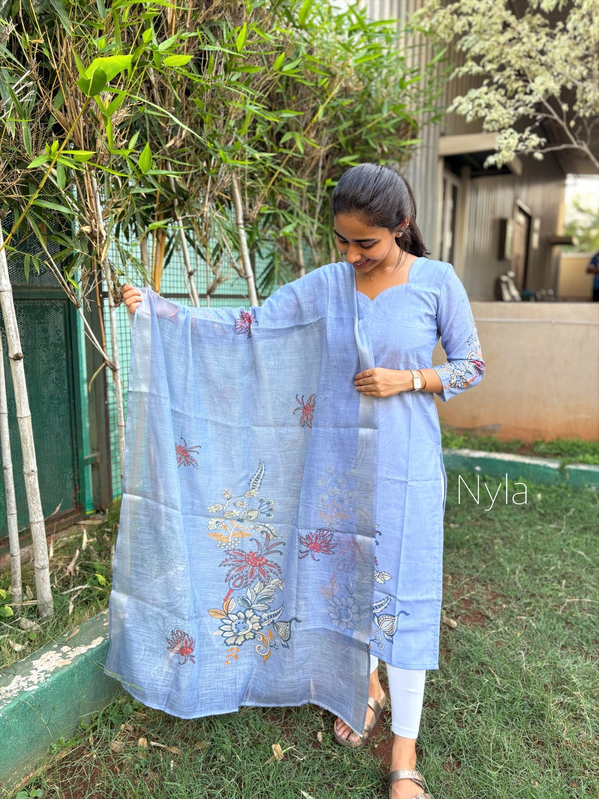 NY 432 Elegant Linen Cotton Kurti with 3/4th sleeves