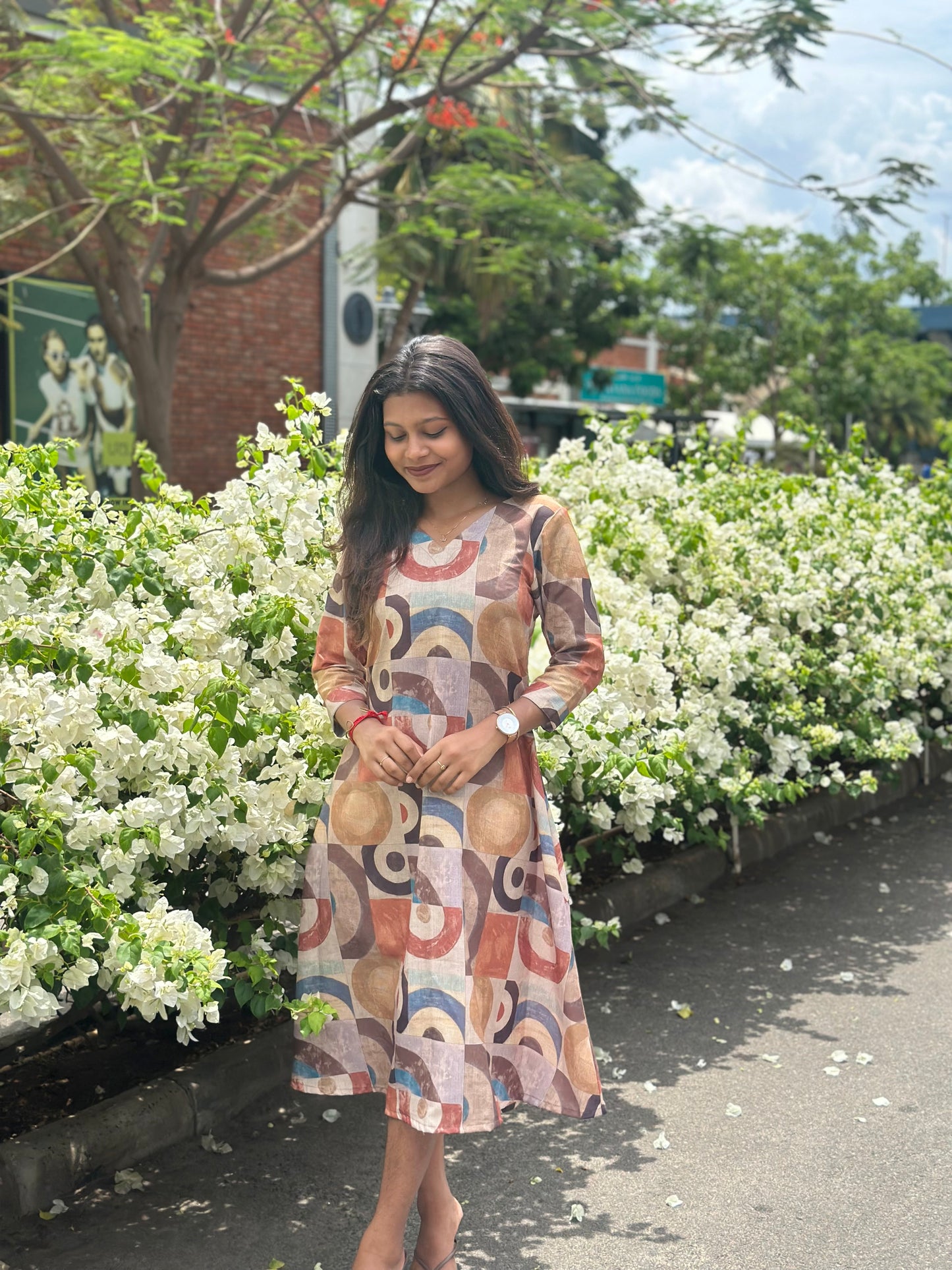NY 549 Rayon Cotton A-line maxi with 3/4th sleeves