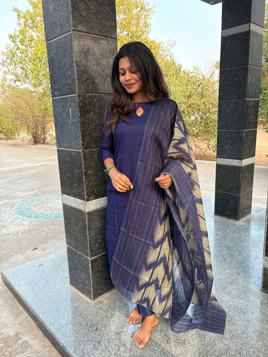 NY 543 Elegant Hakobha kurti set with kantha duppatta