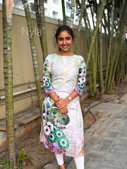 Elegant Linen kurti with 3/4th sleeves
