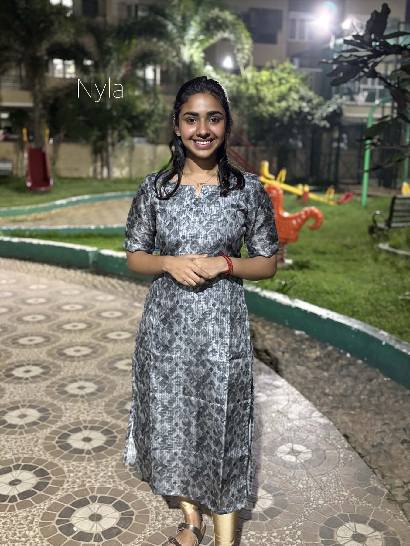 Elegant Semi Tussar  kurti with elbow puff sleeve