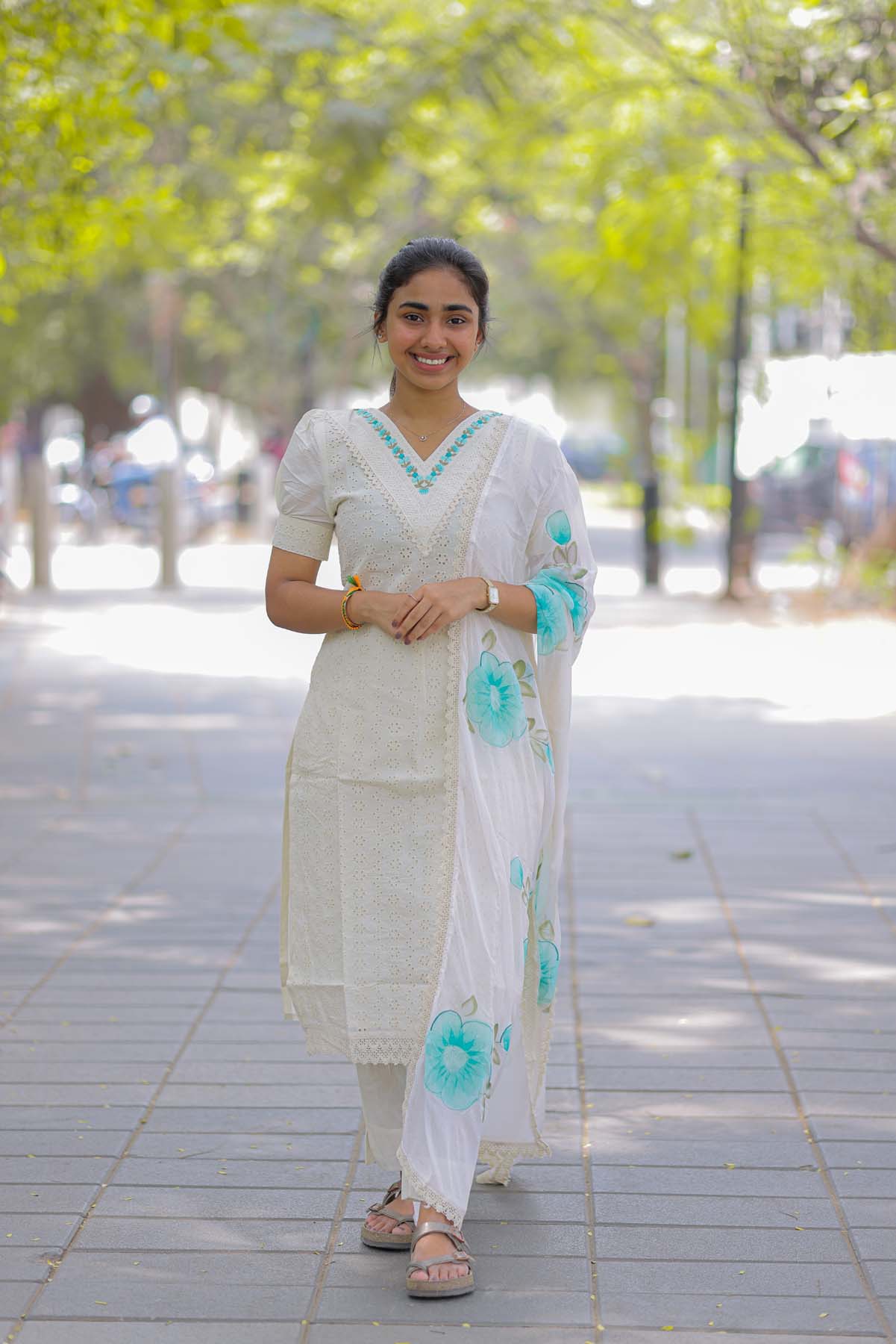 Elegant Cotton hakobha kurti with short puff sleeves