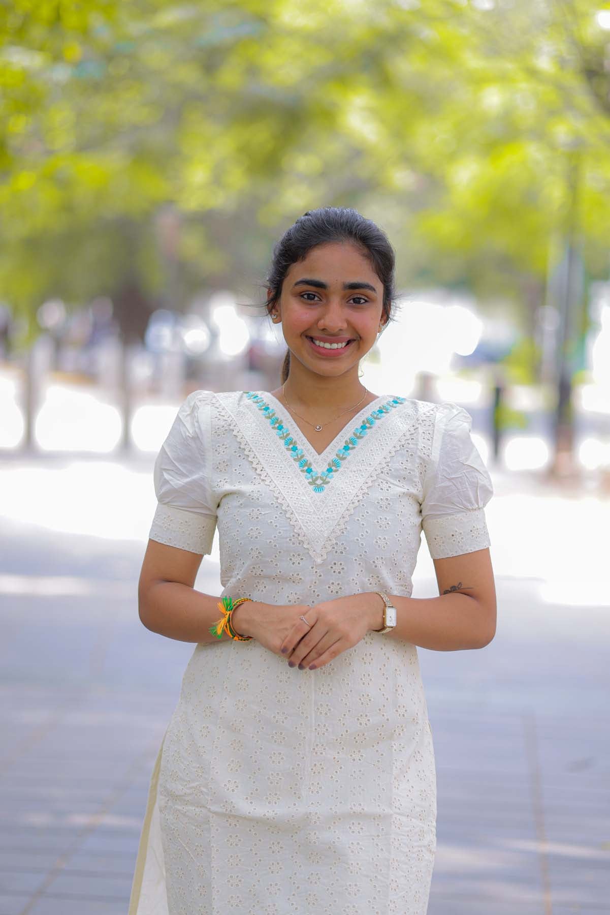 Elegant Cotton hakobha kurti with short puff sleeves