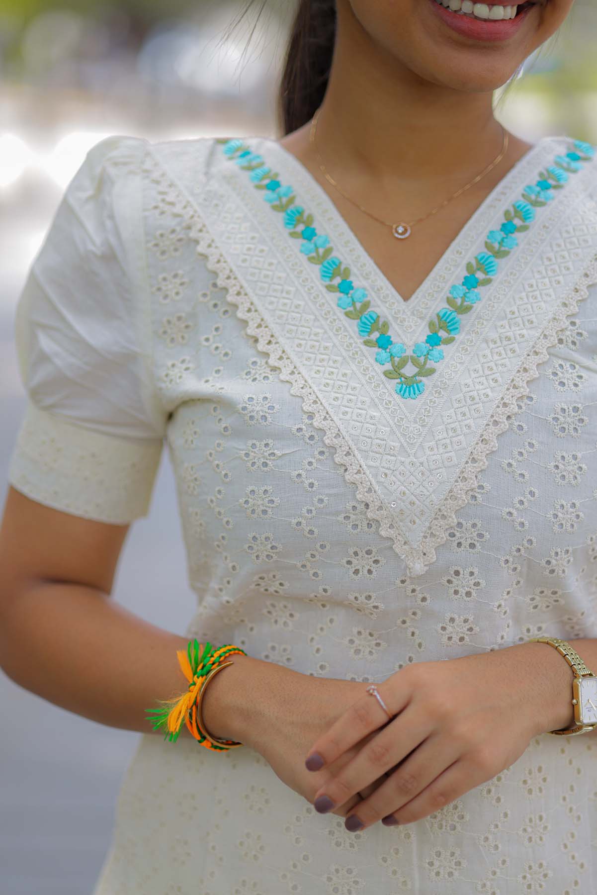Elegant Cotton hakobha kurti with short puff sleeves