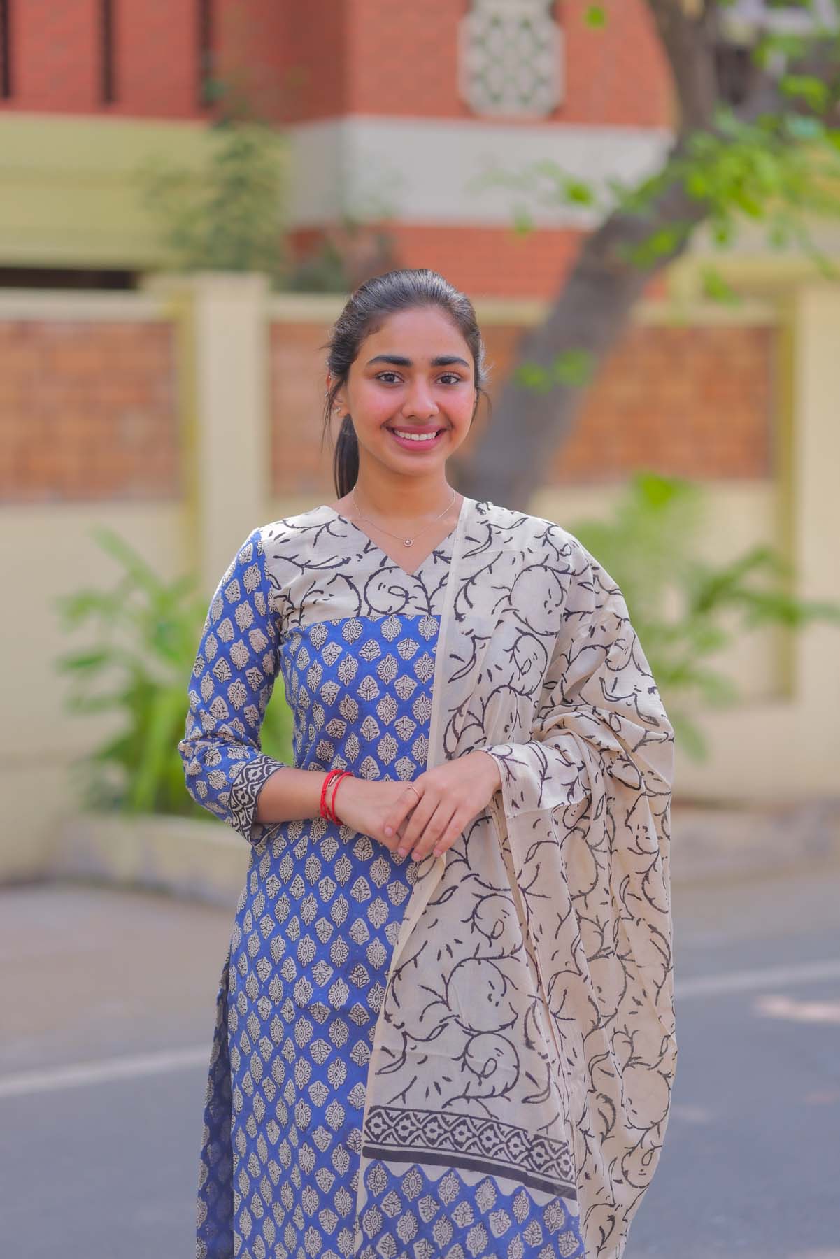 Elegant Handblock print cotton kurti with 3/4th sleeves