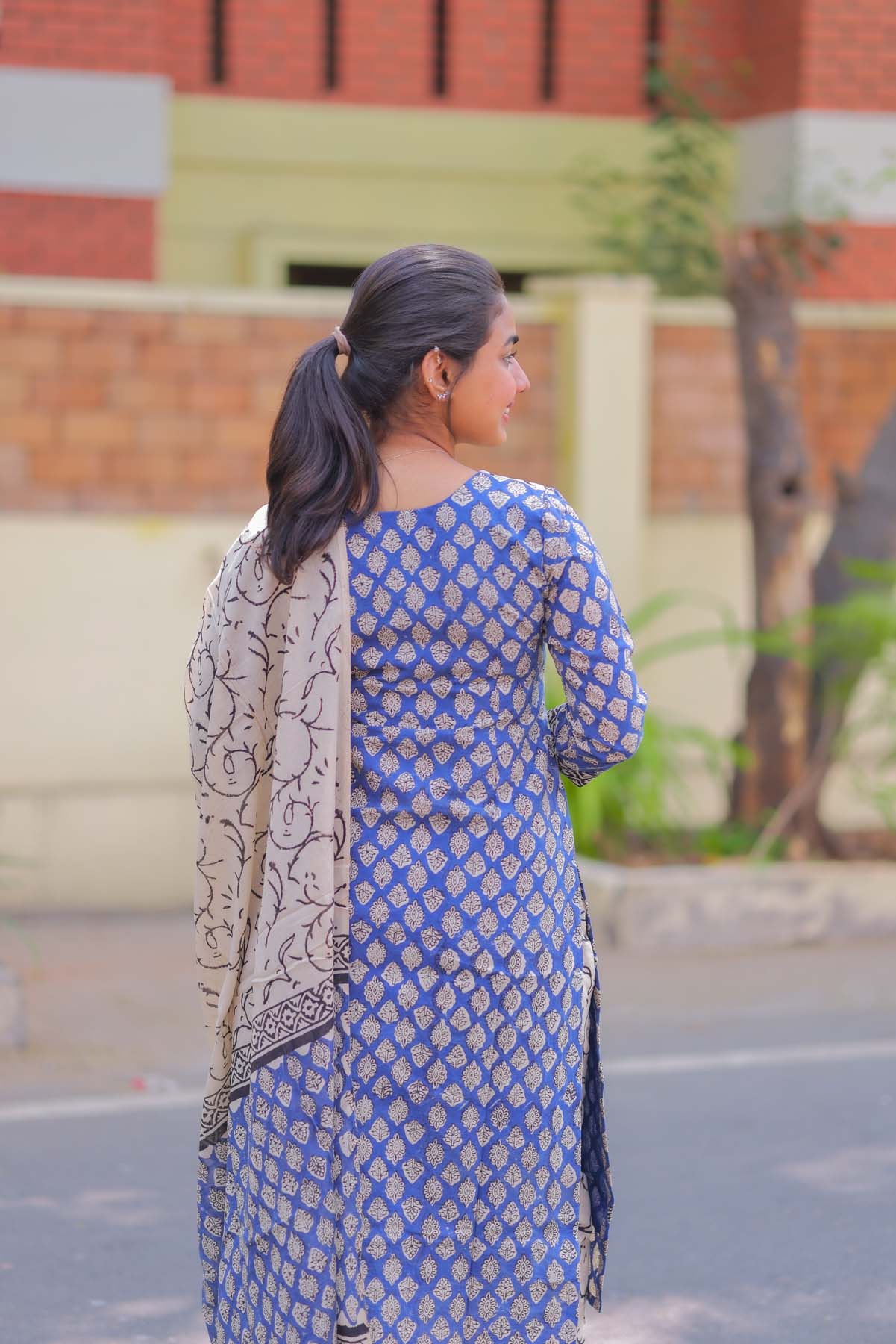 Elegant Handblock print cotton kurti with 3/4th sleeves
