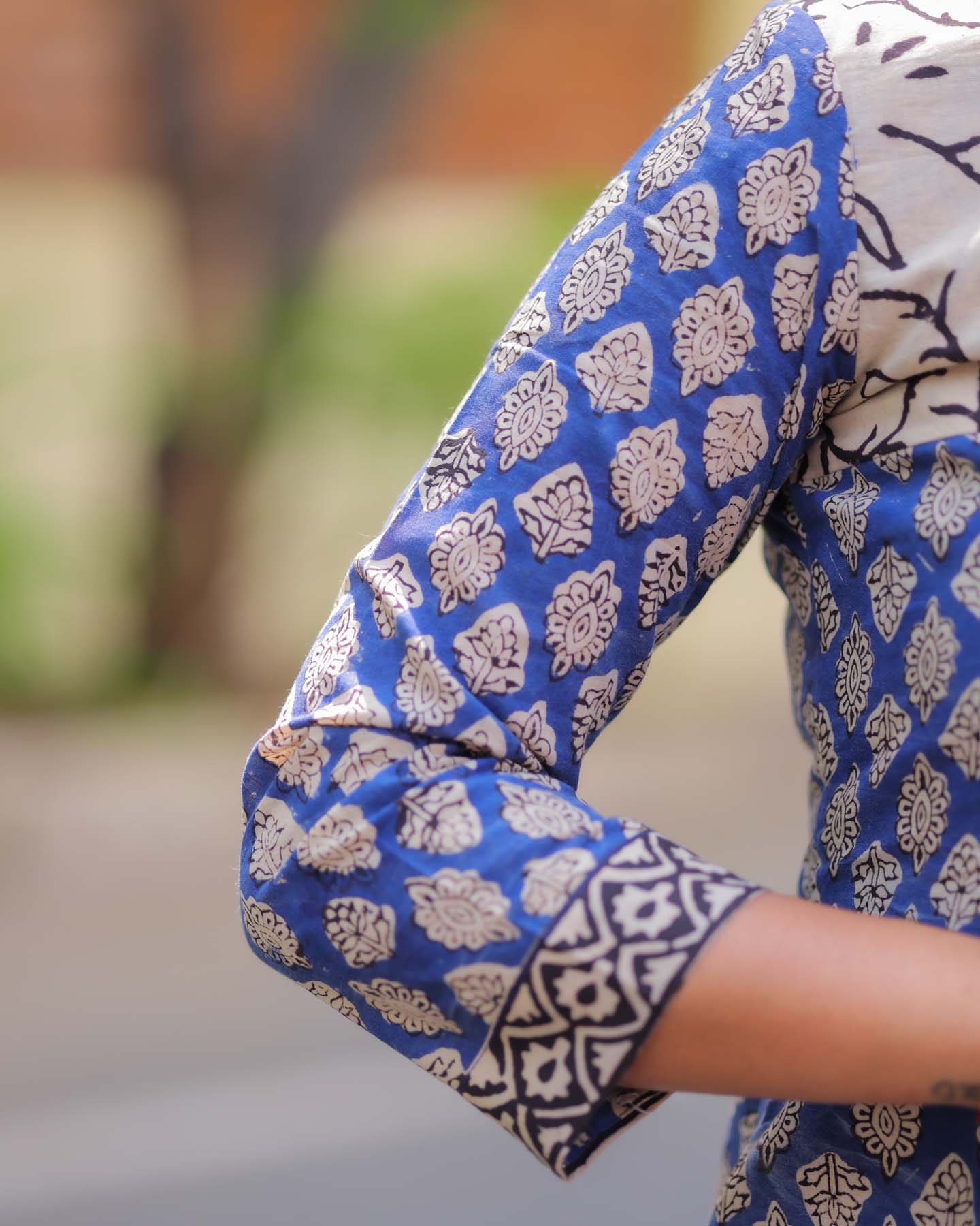 Elegant Handblock print cotton kurti with 3/4th sleeves