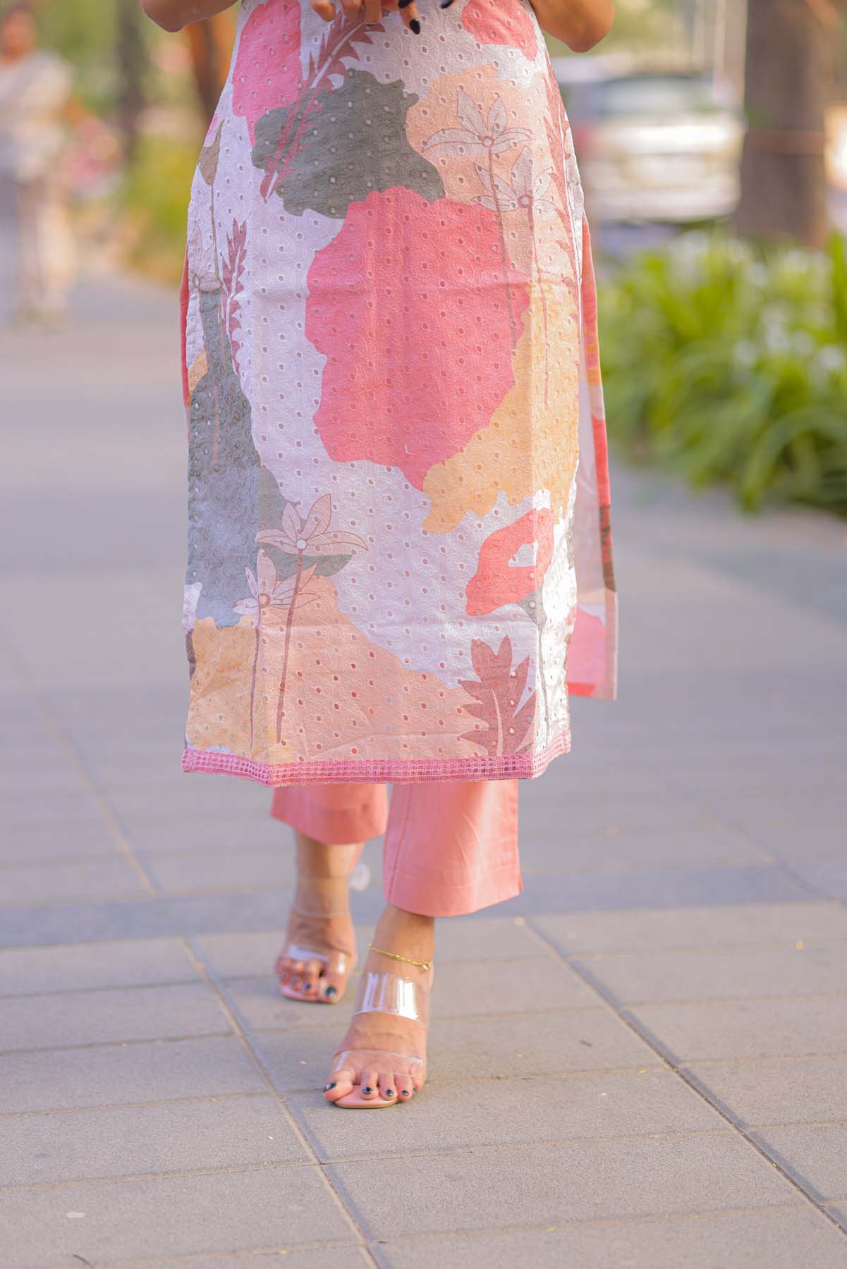 Elegant Pure Cotton Hakobha kurti with embroidery on yoke and 3/4th sleeves