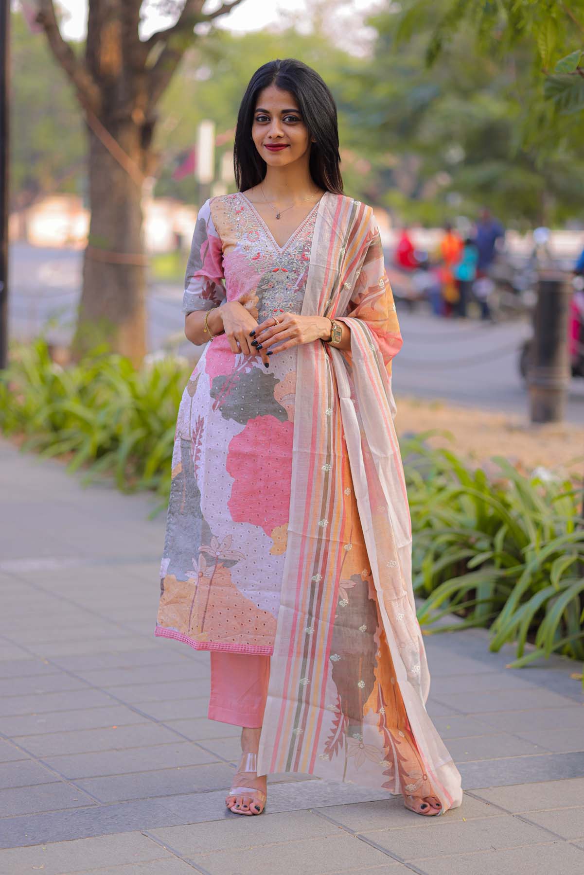 Elegant Pure Cotton Hakobha kurti with embroidery on yoke and 3/4th sleeves