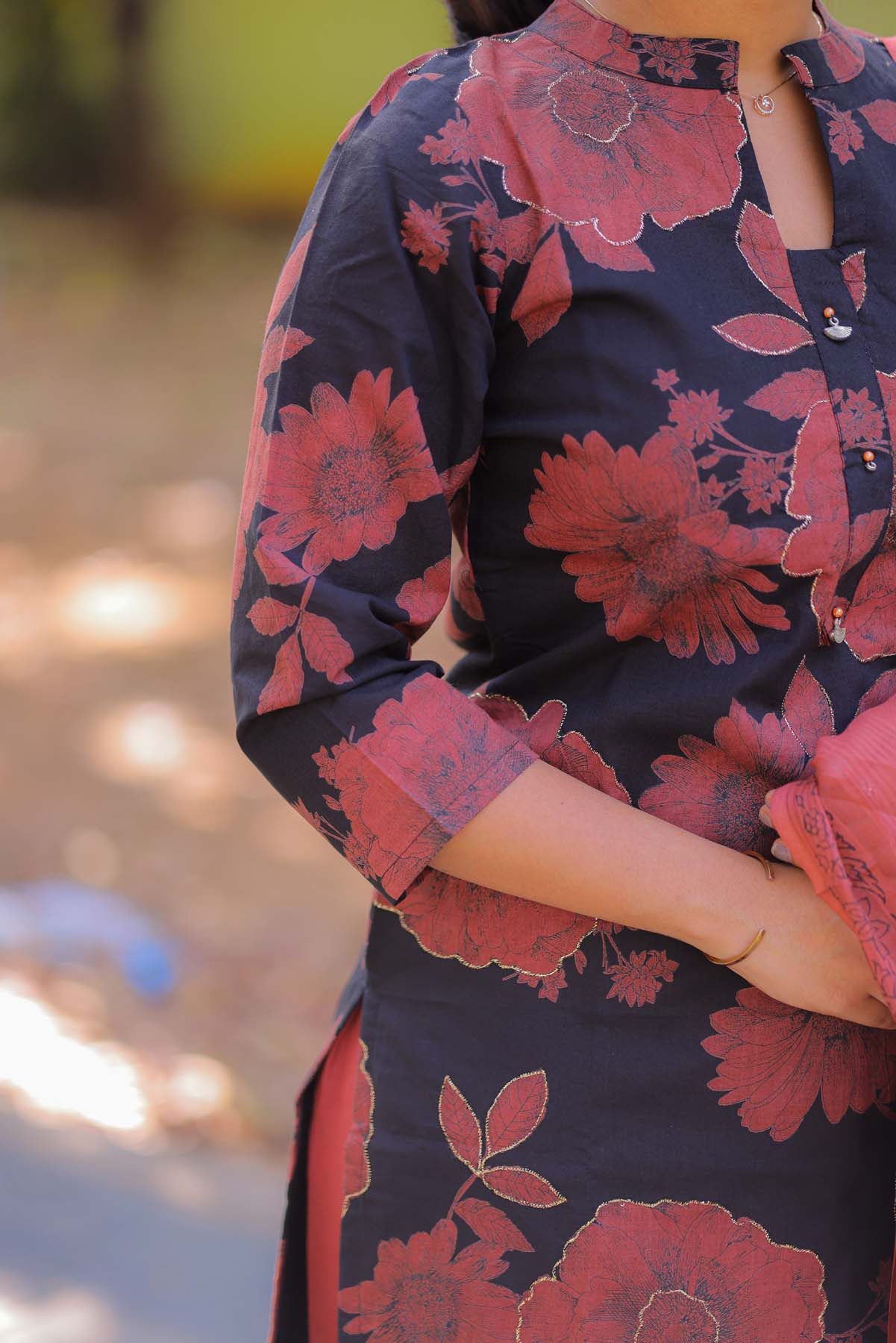 Elegant Pure Cotton Kurti with zari detailings and 3/4th sleeves