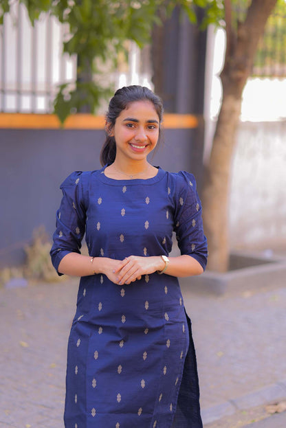 Elegant Raw Silk kurti with 3/4th puff sleeves