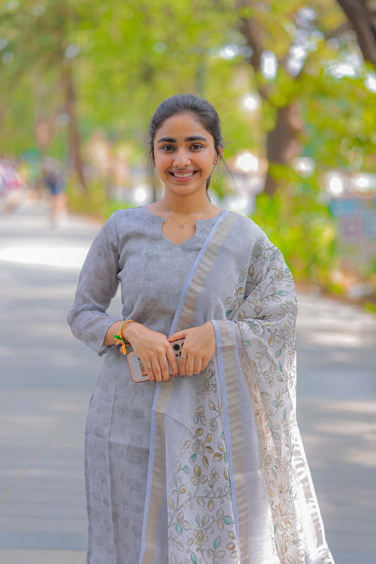 Elegant Tissue Linen kurti with 3/4th sleeves