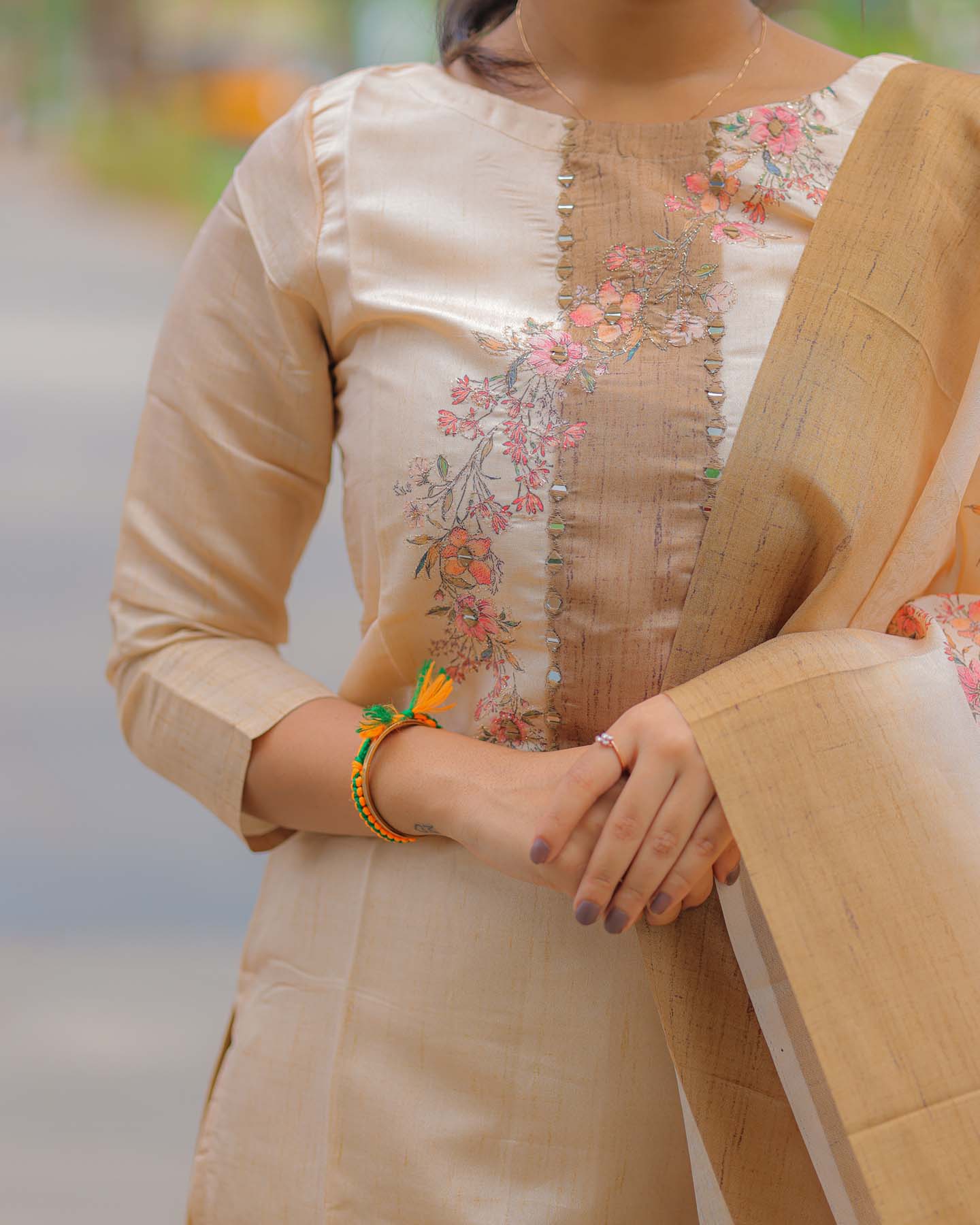 Elegant Tussar silk kurti with 3/4th sleeves