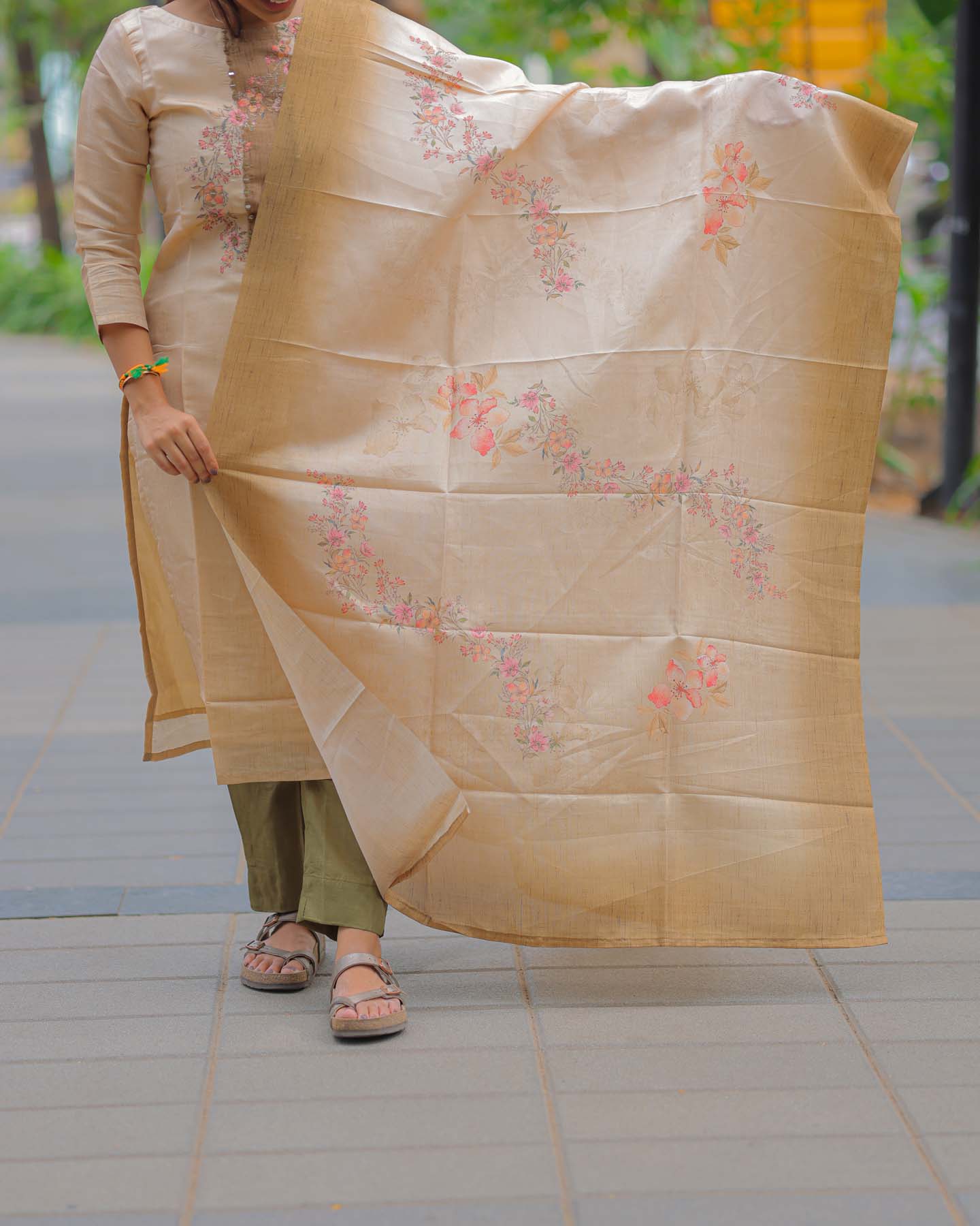 Elegant Tussar silk kurti with 3/4th sleeves