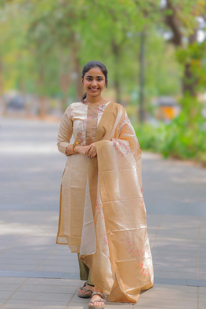 Elegant Tussar silk kurti with 3/4th sleeves