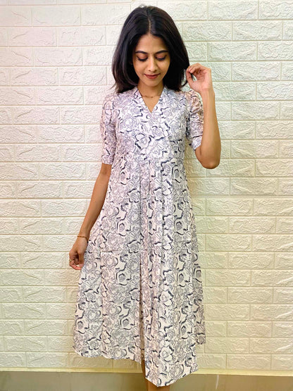 Elegant marble print Muslin with elbow sleeves