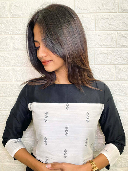 Elegant Dupion with silk cotton patch and 3/4th sleeves