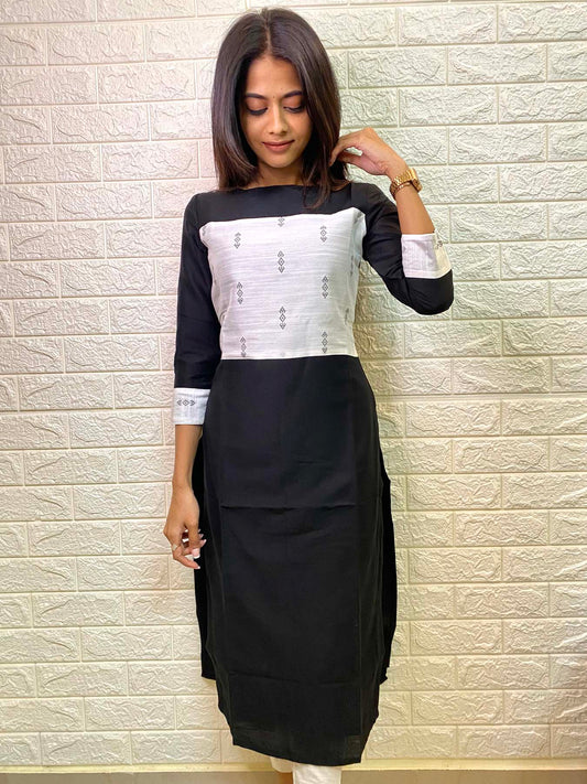 Elegant Dupion with silk cotton patch and 3/4th sleeves