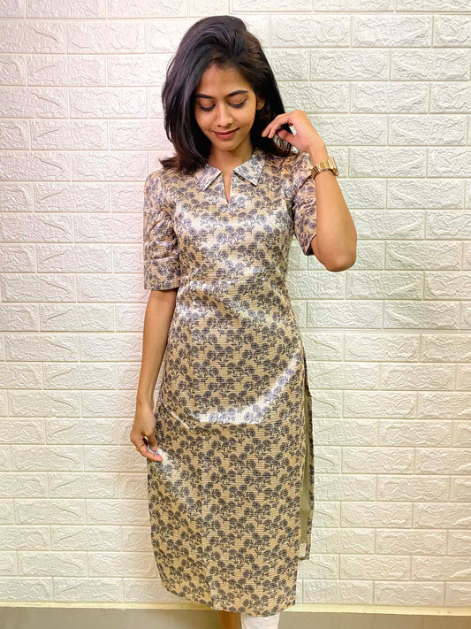 Elegant Rawsilk with golden sequence and  elbow sleeves