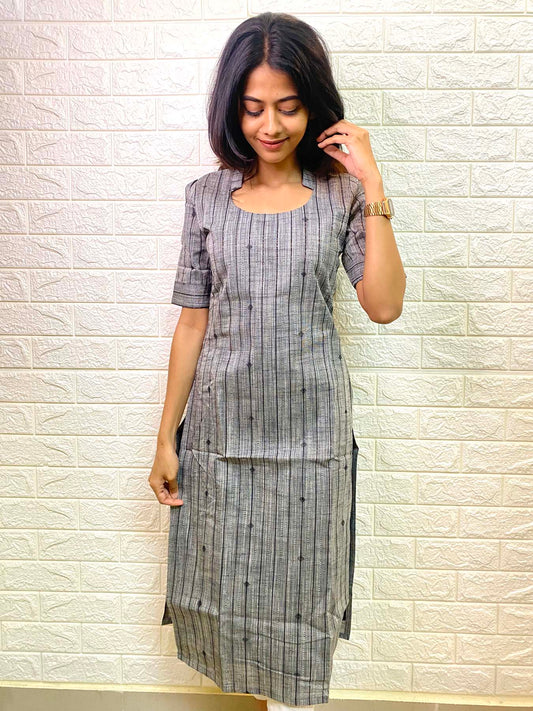 Elegant Cotton with copper stripes aesthetic print kurti with elbow sleeves