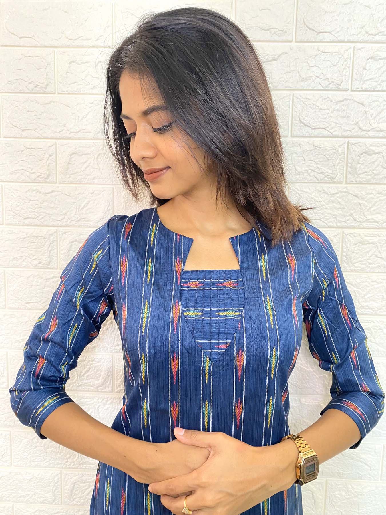 Elegant pure Cotton denim kurti with 3/4th sleeves