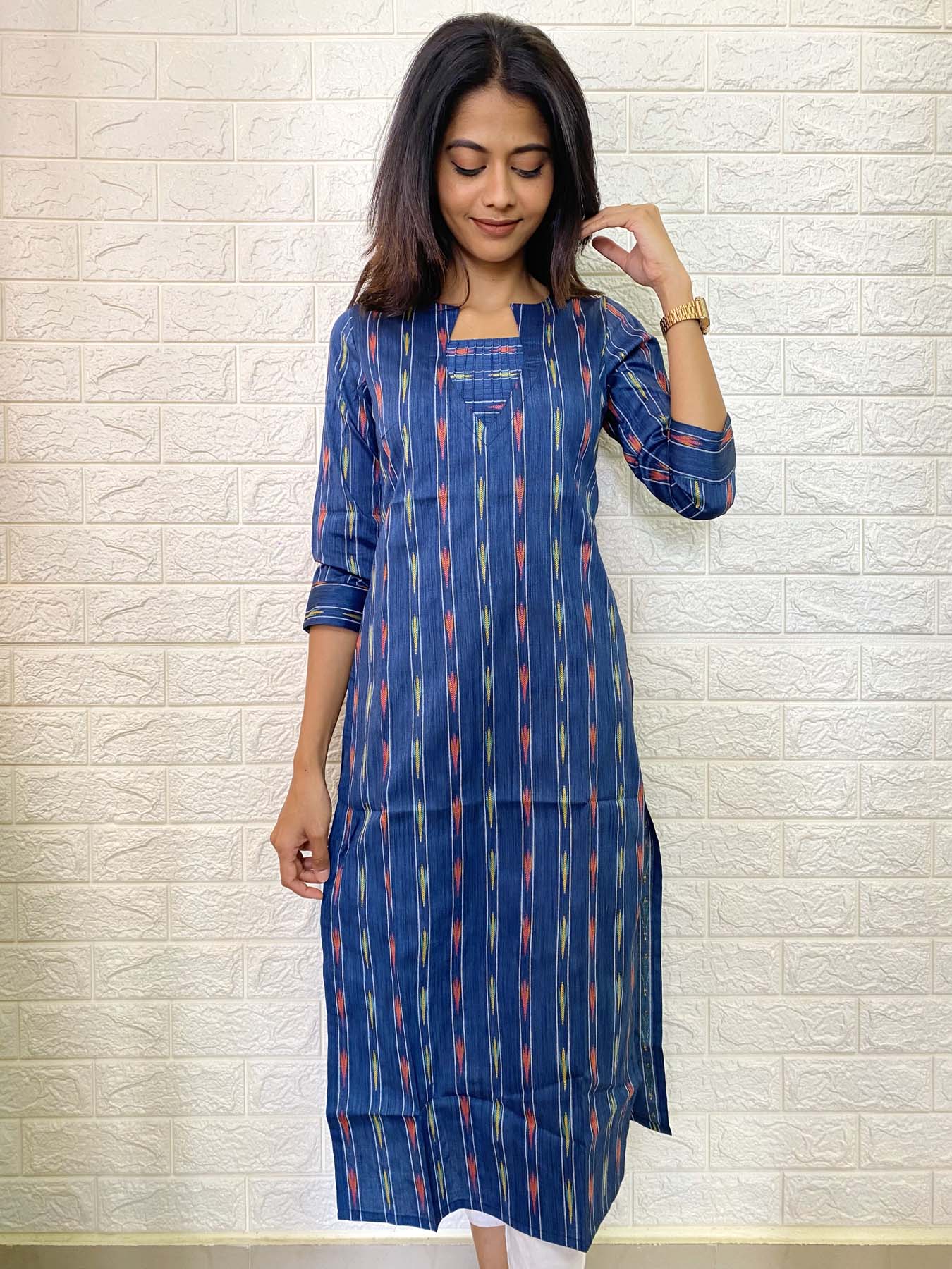 Elegant pure Cotton denim kurti with 3/4th sleeves