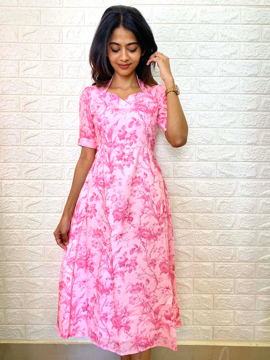 Elegant Kollam Silk A-line maxi with elbow puff sleeves