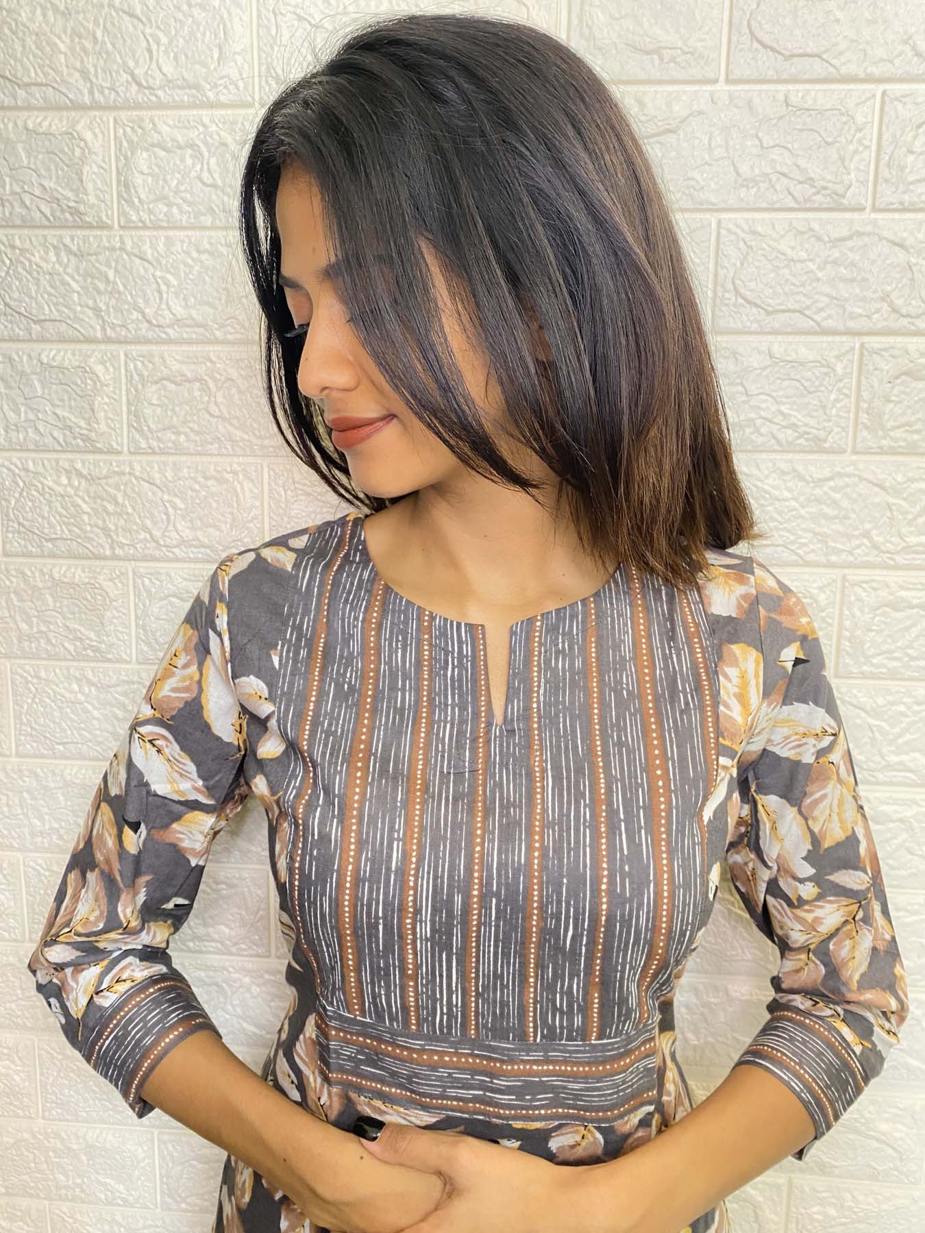 Elegant Pure Cotton kurti set with 3/4th sleeves