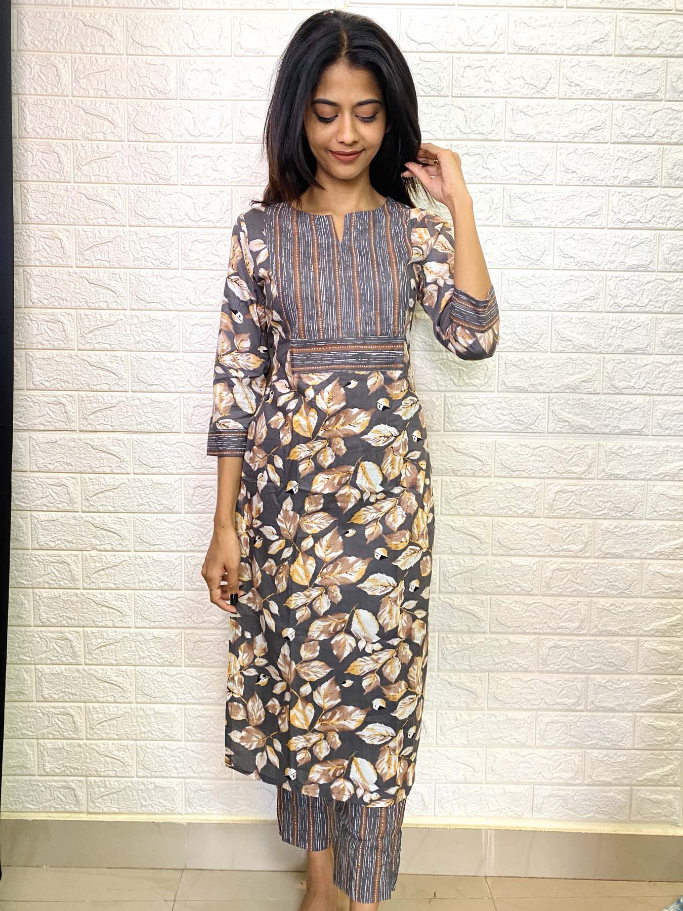 Elegant Pure Cotton kurti set with 3/4th sleeves