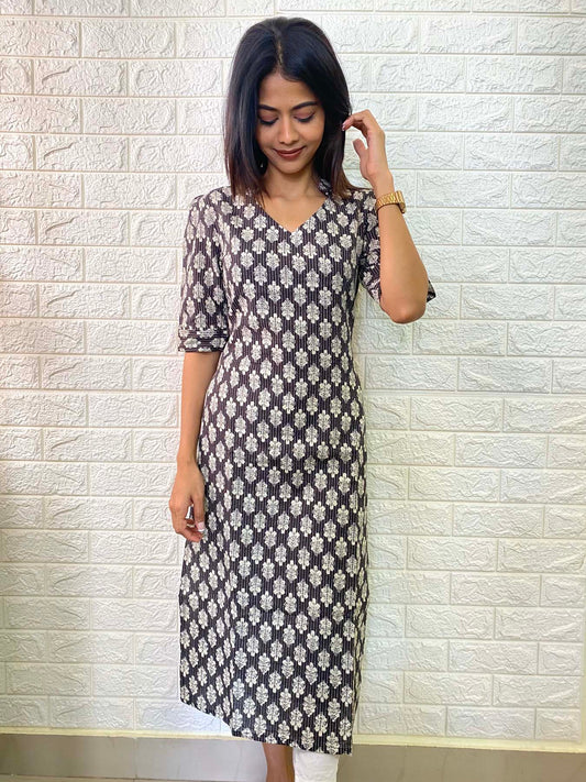 Elegant Kantha Cotton kurti with elbow sleeves