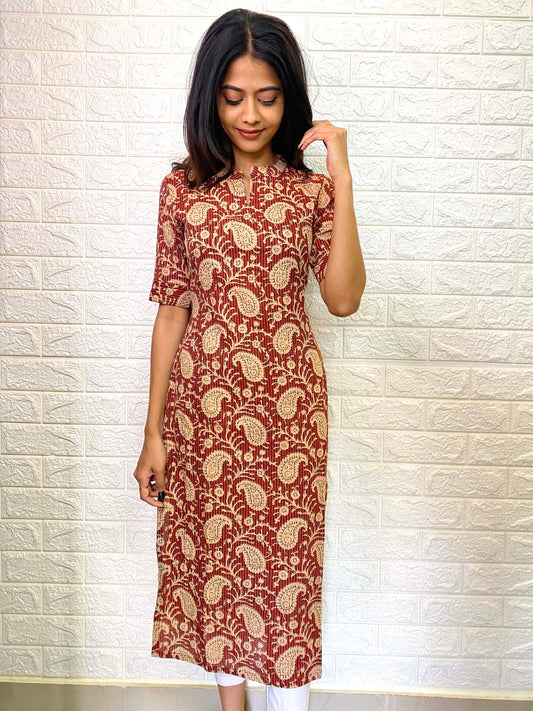 Elegant Kantha Cotton kurti with elbow sleeves