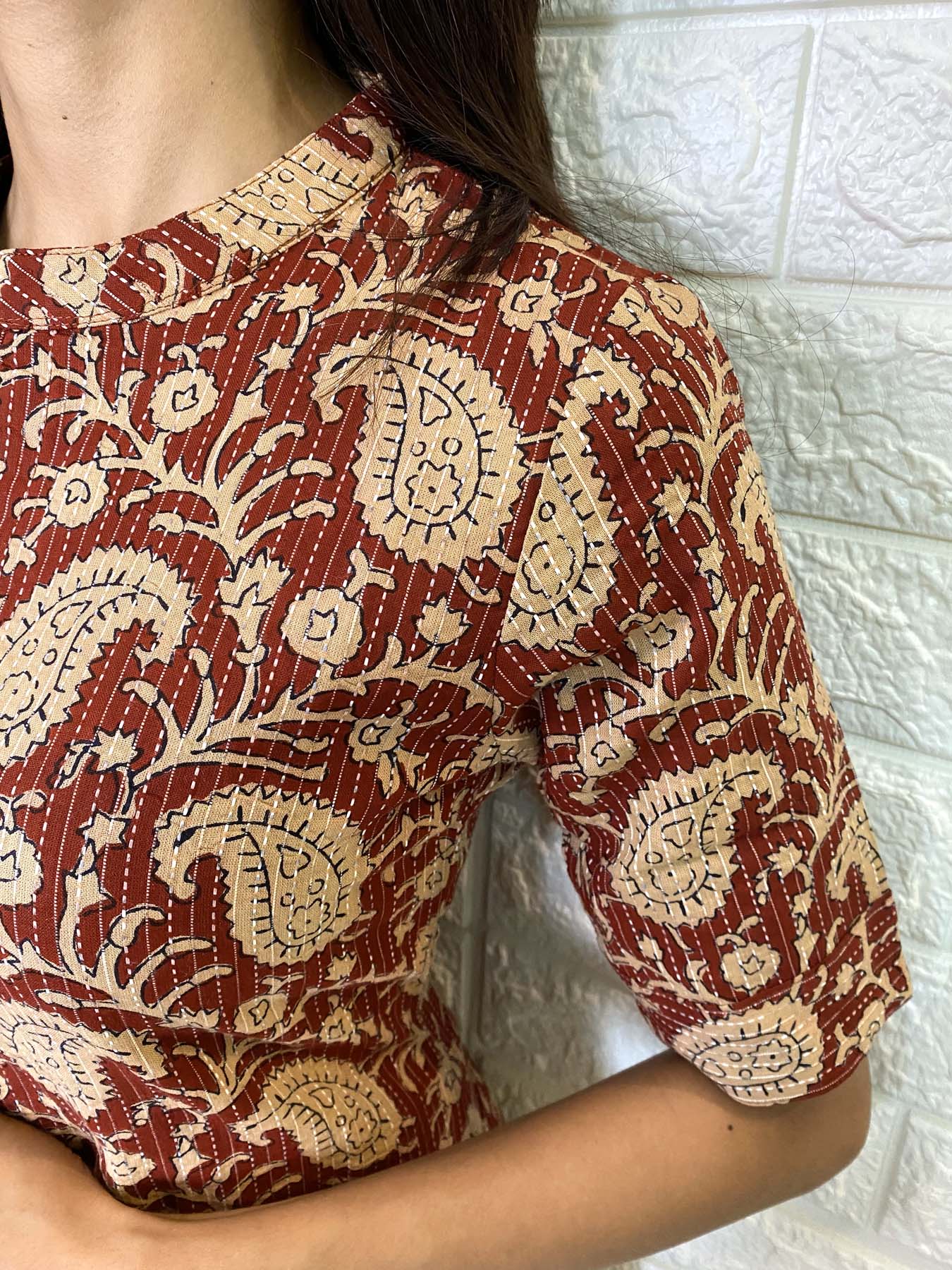 Elegant Kantha Cotton kurti with elbow sleeves