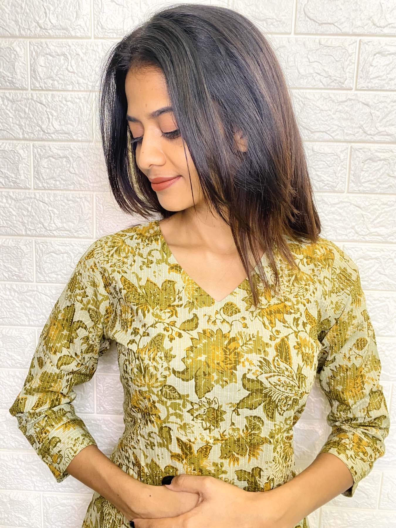 Elegant Kantha Cotton kurti with 3/4th  sleeves