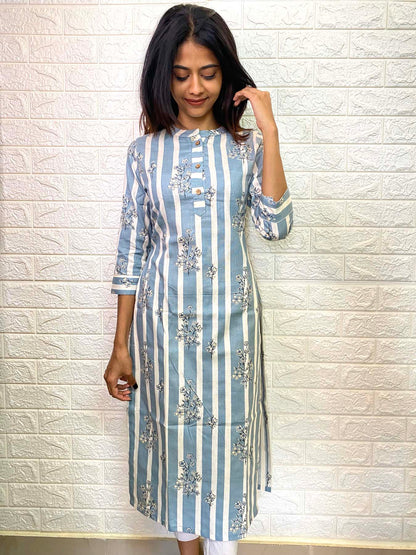 Elegant Cotton Stripes kurti with 3/4th sleeves