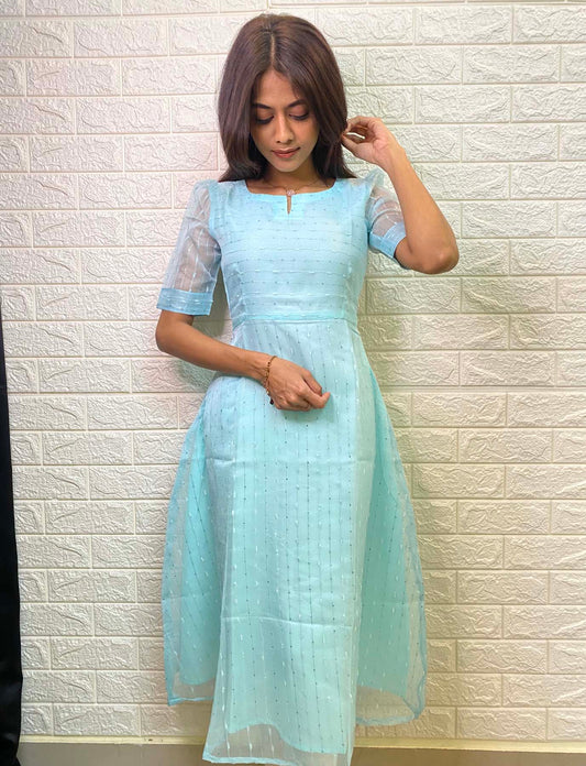 Jute Organza maxi with elbow puff sleeves