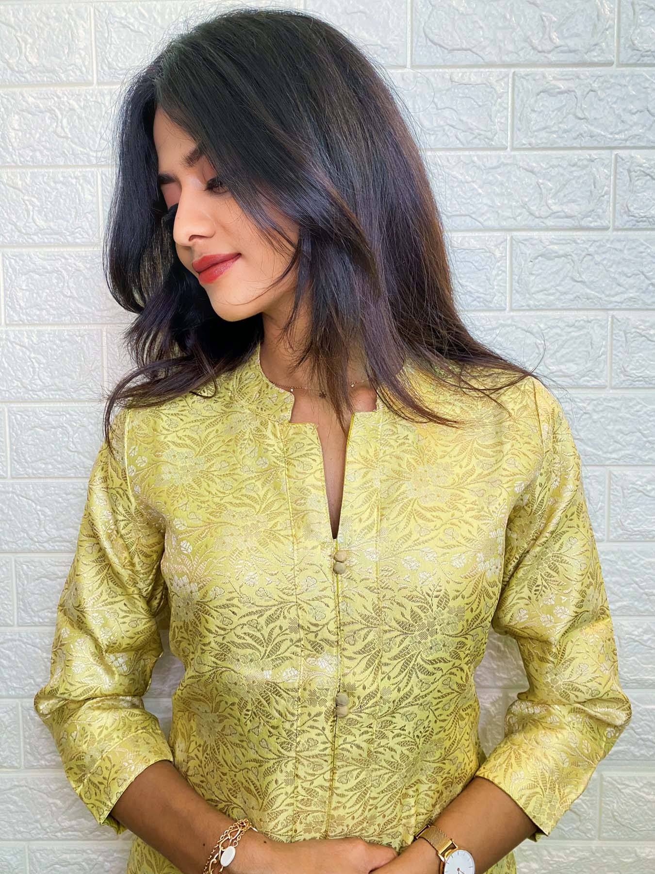 Elegance embraced in Banaras kurti with 3/4th sleeves