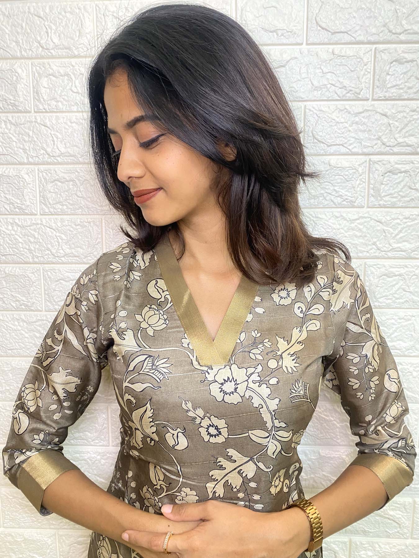 Elegant Kollam silk kurti with 3/4th sleeves