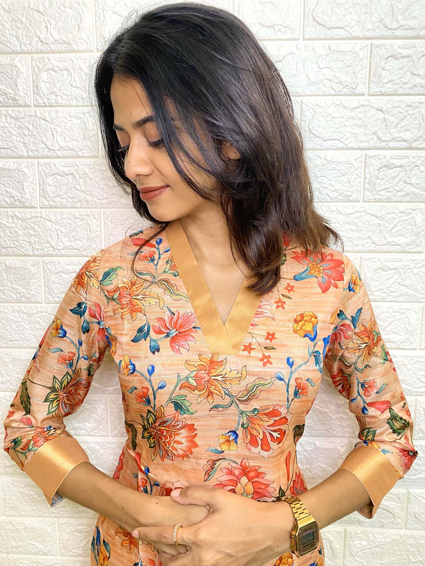 Elegant Kollam silk kurti with 3/4th sleeves
