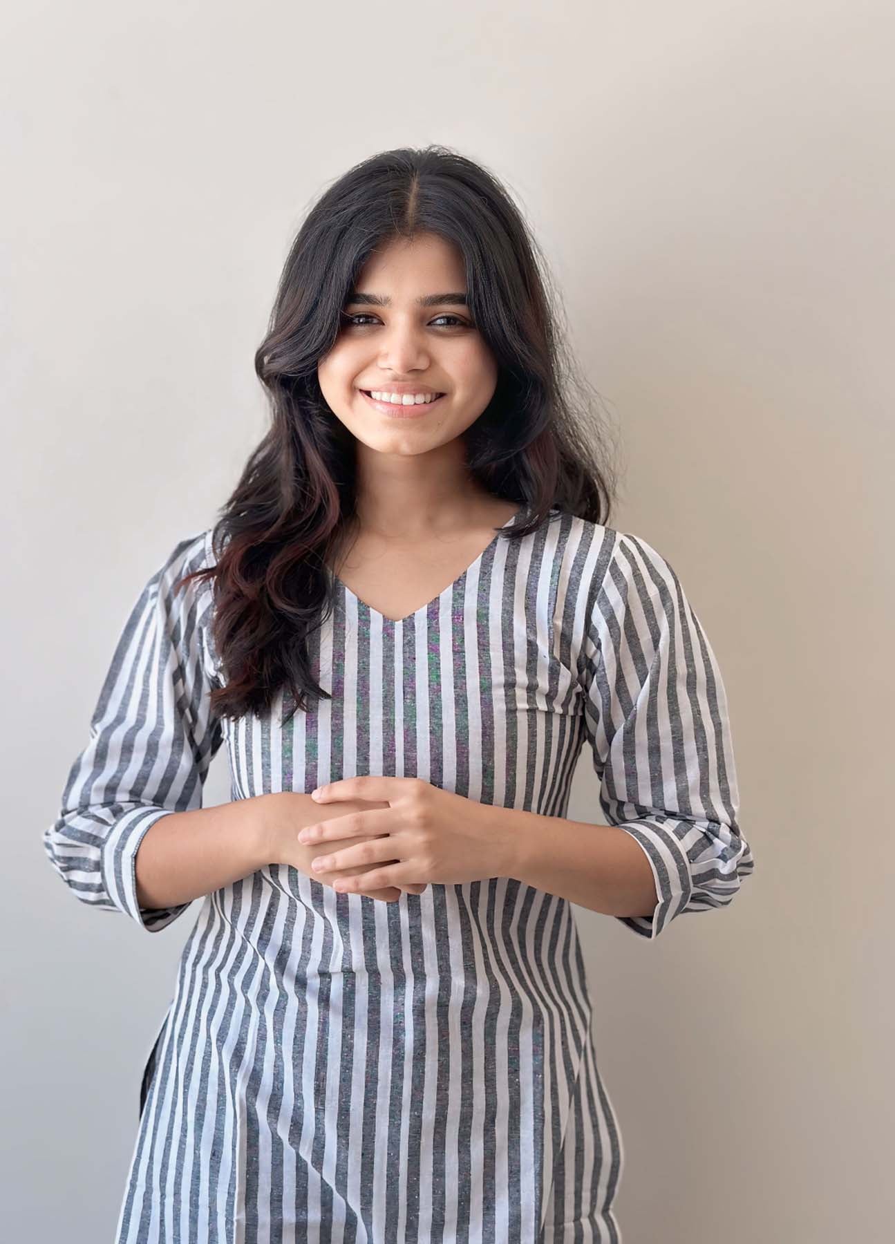 Elegant Cotton stripes kurti with 3/4th puff sleeves