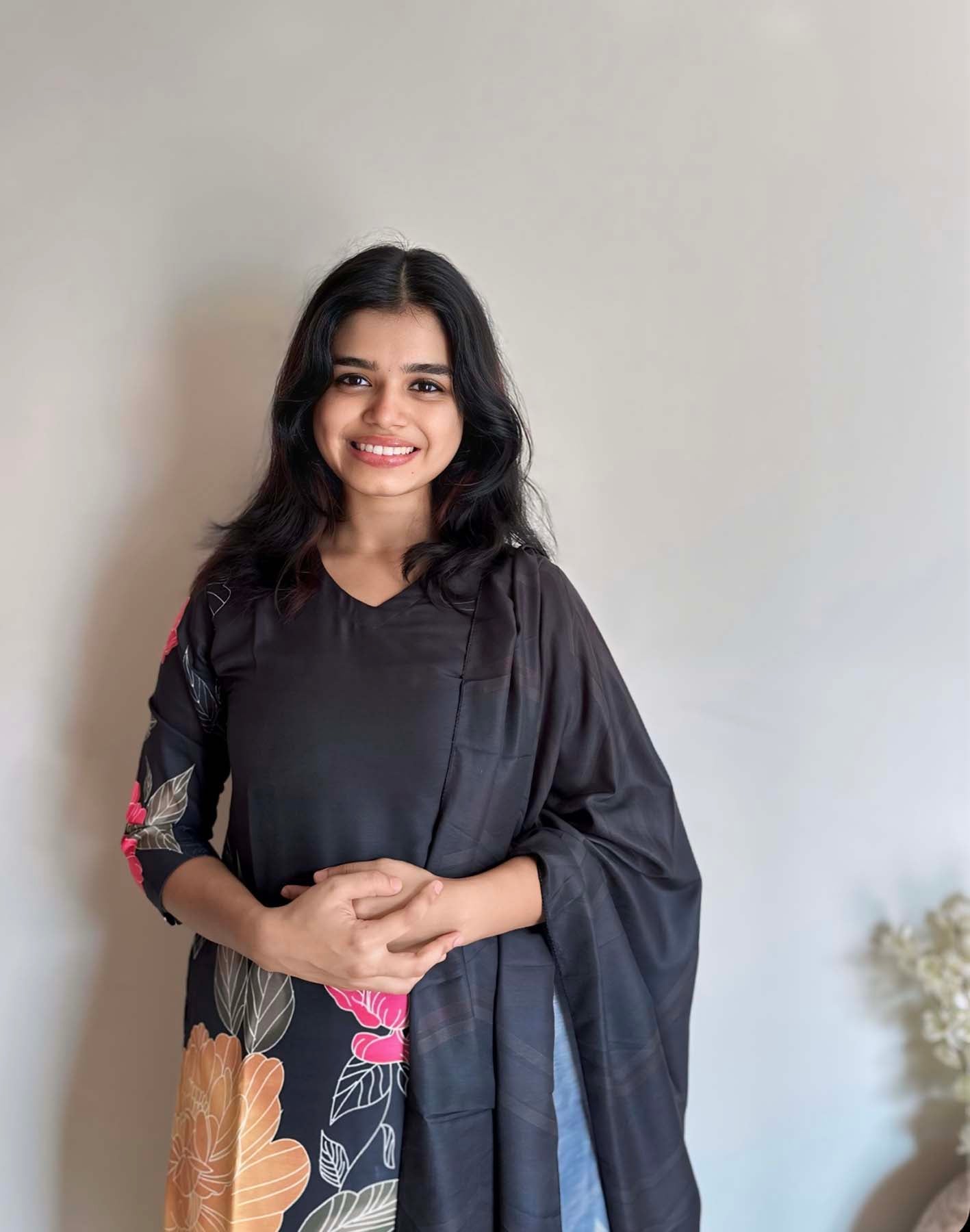 Elegant Muslin Floral Print kurti with 3/4th sleeves