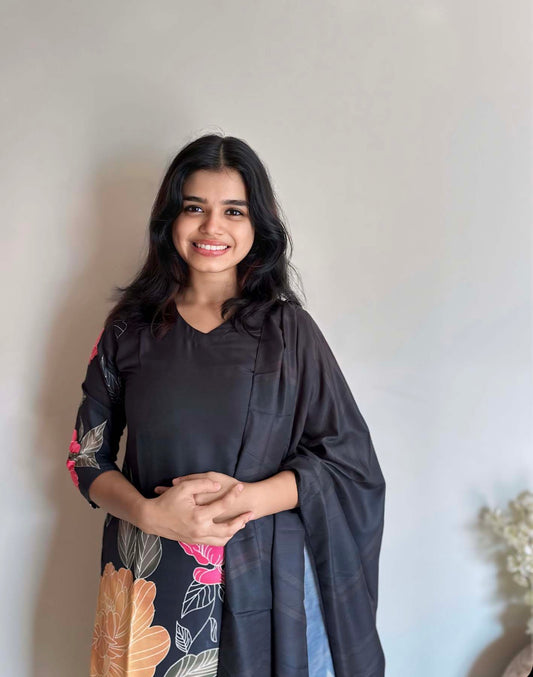 Elegant Muslin Floral Print kurti with 3/4th sleeves