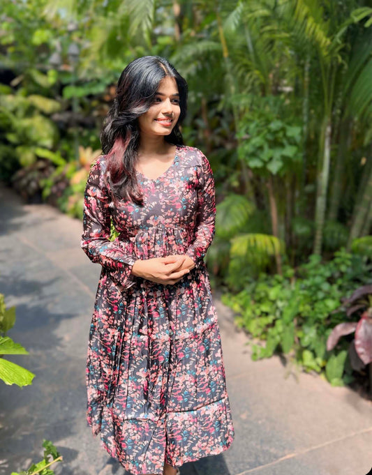 Elegant Tussar digital Silk maxi with Full sleeves