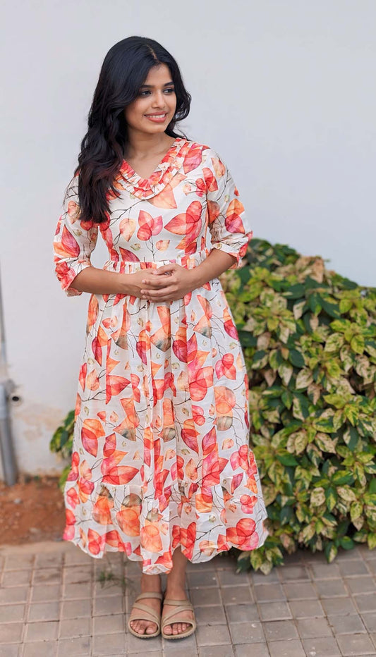 Elegant Kollam Silk maxi with 3/4th sleeves