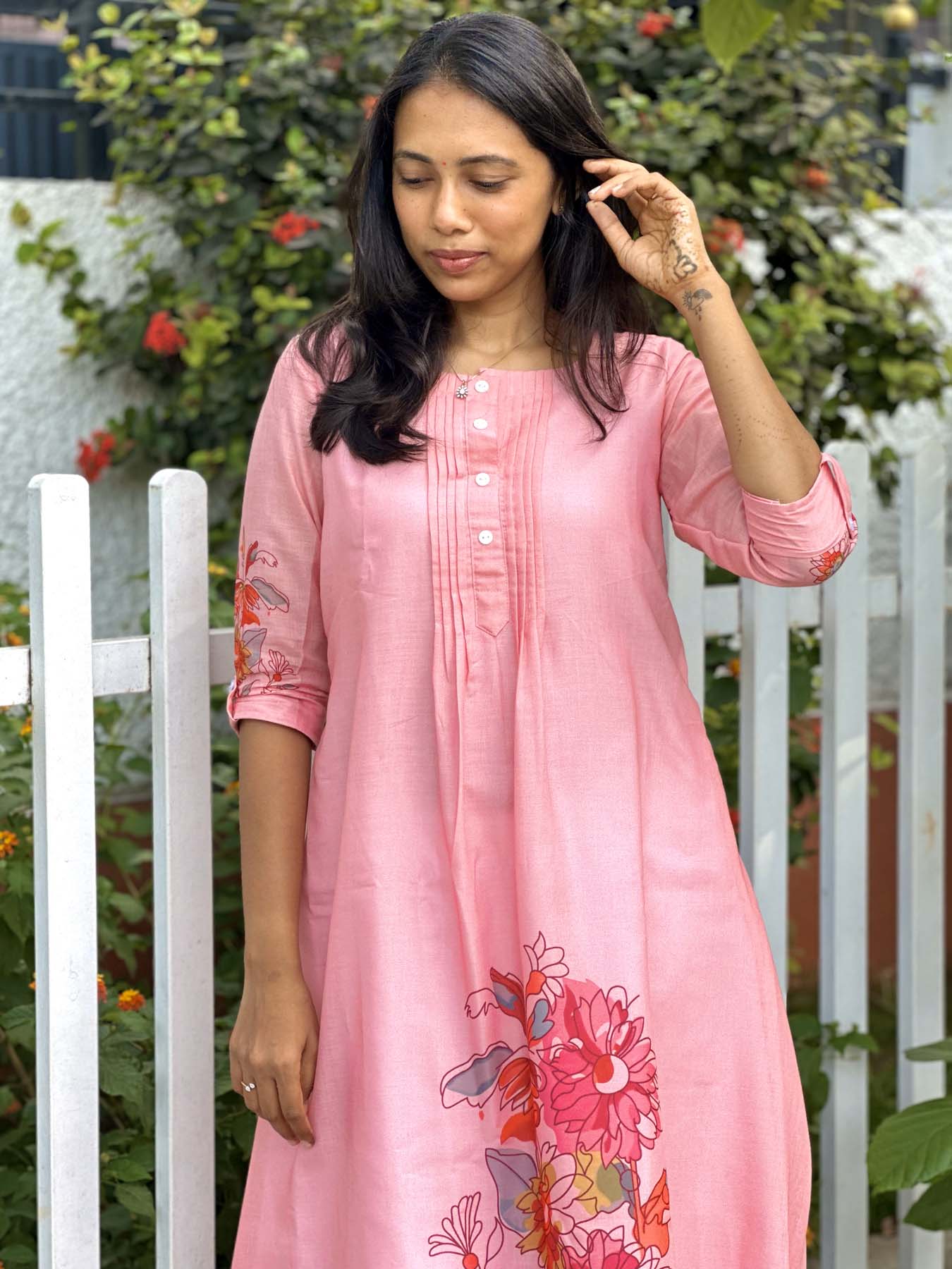 Elegant Cotton A line kurti with 3/4 sleeves (lining attached)