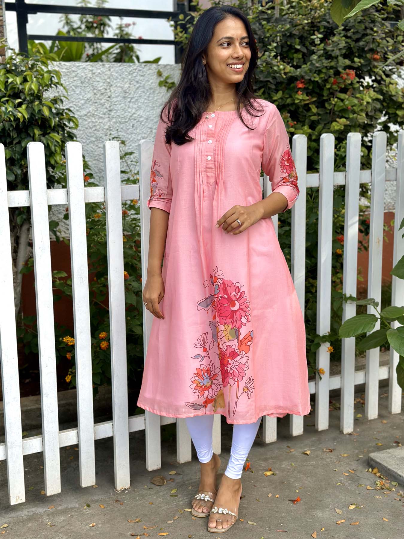 Elegant Cotton A line kurti with 3/4 sleeves (lining attached)