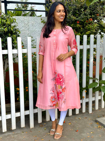 Elegant Cotton A line kurti with 3/4 sleeves (lining attached)